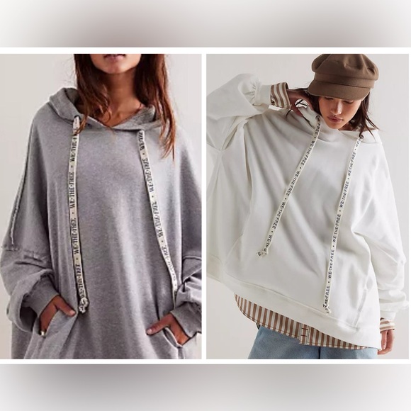 Free People NWT We The Free OVERSIZED WHITE HOODED 100%Cotton SWEATSHIRT - Picture 3 of 17